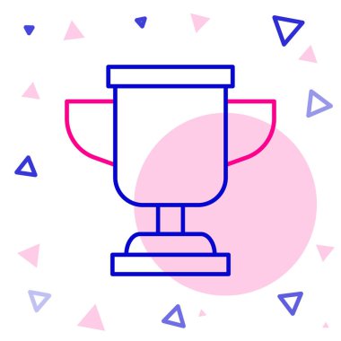 Beyaz arkaplanda çizgi ödülü ikonu izole edildi. Galibiyet ödülü sembolü. Şampiyonluk ya da yarışma kupası. Spor başarısı işareti. Renkli taslak konsepti. Vektör