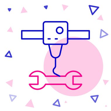 Satır 3D yazıcı anahtarı anahtarı simgesi beyaz arkaplanda izole edildi. 3D baskı. Renkli taslak konsepti. Vektör