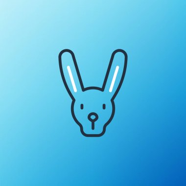 Mavi arka planda izole edilmiş, kulak simgesi olan çizgi tavşanı. Sihir numarası. Gizemli eğlence konsepti. Renkli taslak konsepti. Vektör