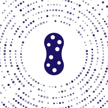 Beyaz zemin üzerinde baloncuk simgesi olan Mavi Sünger. Bulaşık yıkamak için bir tutam Bast. Temizlik servisi logosu. Soyut çember rastgele noktalar. Vektör