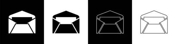 Ställ Kuvert ikon isolerad på svart och vit bakgrund. E-postbrevets symbol. Vektor Illustration — Stock vektor