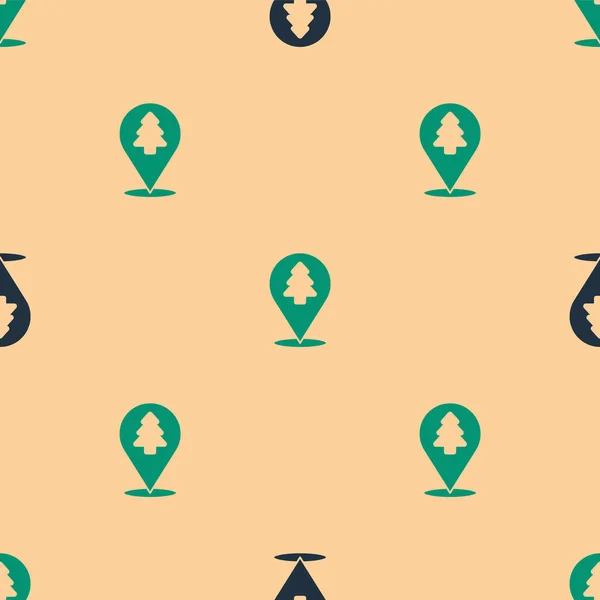 Grüne und schwarze Lage des Waldes auf einem Kartensymbol isoliert nahtlose Muster auf beigem Hintergrund. Vektor — Stockvektor