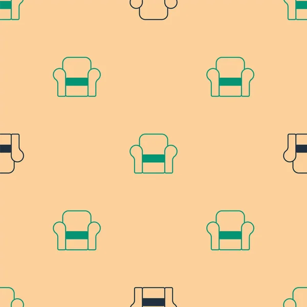 Fauteuil vert et noir icône isolé motif sans couture sur fond beige. Vecteur — Image vectorielle