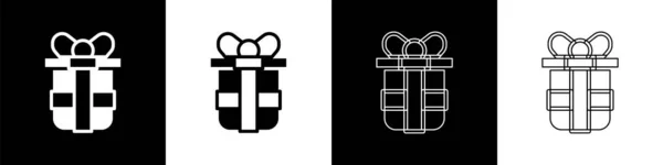 Set Cadeaudoosje pictogram geïsoleerd op zwart-wit achtergrond. Gefeliciteerd met je verjaardag. Vector — Stockvector