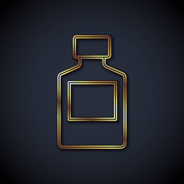 Altın çizgili viski şişesi simgesi siyah arka planda izole edilmiş. Vektör