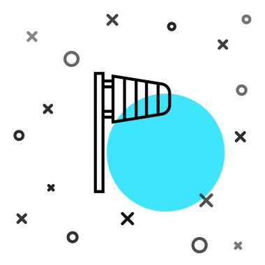 Siyah çizgi koni meteorolojisi rüzgar gülü ikonu beyaz arka planda izole edilmiş. Rüzgâr Sock rüzgarın yönünü ve gücünü gösteriyor. Rastgele dinamik şekiller. Vektör