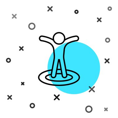 Beyaz arkaplanda izole edilmiş bir insan simgesinin silüeti olan siyah çizgi haritası. GPS konum sembolü. Rastgele dinamik şekiller. Vektör