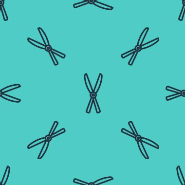 Yeşil arkaplandaki izole edilmiş ikonu budamak için siyah çizgili el yapımı makas. Ahşap saplı budama makası. Vektör