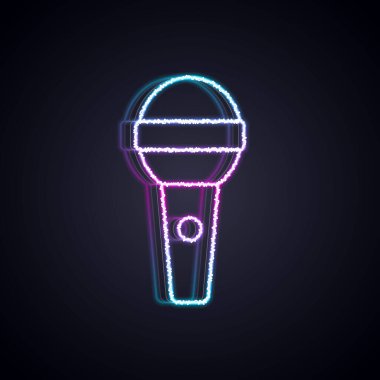 Parlayan neon hattı mikrofon simgesi siyah arkaplanda izole edildi. Radyodaki mikrofondan. Sözcü işareti. Vektör