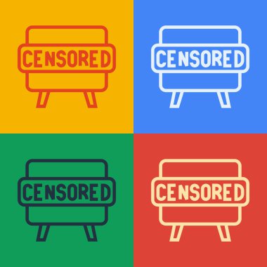 Pop sanat sansürlü pul simgesi renk arkaplanında izole edildi. Vektör