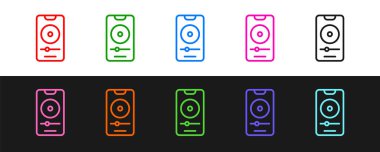 Satır çalıcı simgesini siyah ve beyaz arkaplanda izole et. Taşınabilir müzik cihazı. Vektör