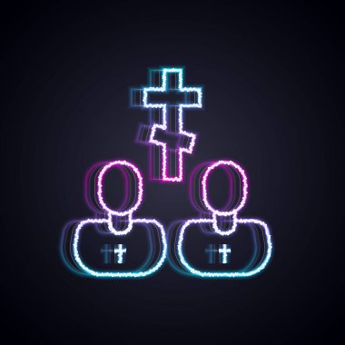 Parlayan neon hattı rahip simgesi siyah arkaplanda izole edildi. Vektör