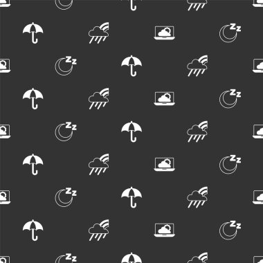 Hava tahminini ayarla, uyku zamanı, Şemsiye ve Gökkuşağı bulutlu ve yağmurlu, kusursuz desenli. Vektör