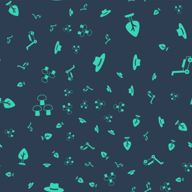 Bahçıvan şapkası, orman, mantar ve çim biçme makinesini kusursuz desenlere ayarlayın. Vektör