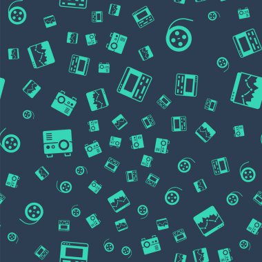 Video kaydediciyi dizüstü bilgisayara, film makarasına, projektöre ve müzik dalgası eşitleyicisine kusursuz şablona ayarla. Vektör