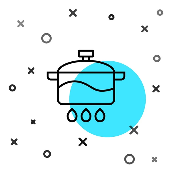 Ligne noire Icône de casserole isolée sur fond blanc. Faire bouillir ou ragoût symbole de la nourriture. Formes dynamiques aléatoires. Vecteur — Image vectorielle