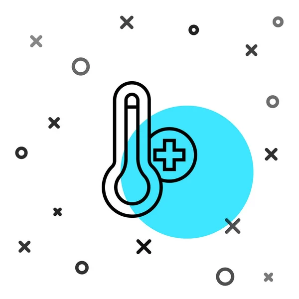 Svart linje Meteorologi termometer mäta värme och kall ikon isolerad på vit bakgrund. Termometerutrustning som visar varmt eller kallt väder. Slumpmässiga dynamiska former. Vektor — Stock vektor