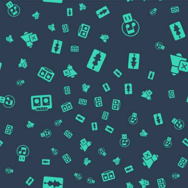 Müzik dalga dengeleyiciyi, duraklat düğmesini, DJ uzaktan kumandasını ve karıştırıcı müziği ayarla ve hoparlör pürüzsüz desen üzerine sessiz kalır. Vektör