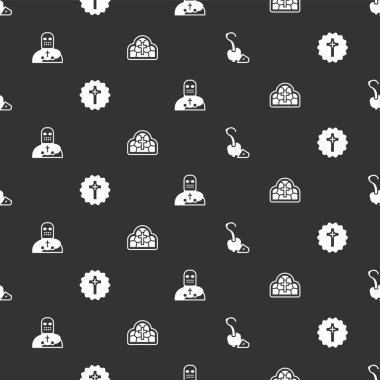 Sihirli değnek, Hıristiyan haçı, şövalye savaşçısı ve lekesiz desenli cam. Vektör