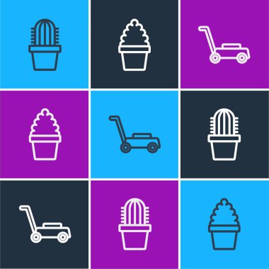 Cactus peyote 'yi tencereye, çim biçme makinesine ve ikona yerleştir. Vektör