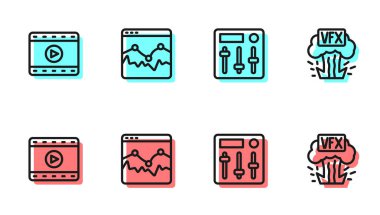 Satır Ses Karıştırıcı denetleyici, Play Video, Müzik Dalga Dengeleyici ve VFX simgesini ayarla. Vektör