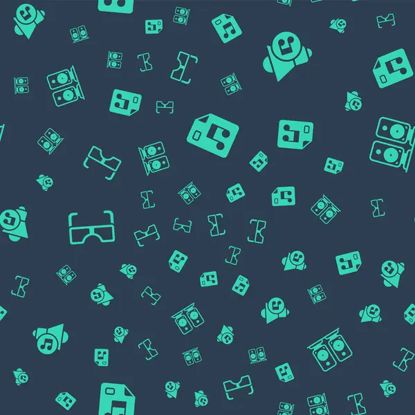 MP3 dosya belgesini, Hoparlör sesini, Gözlükleri ve Stereo hoparlörünü pürüzsüz desen üzerine ayarla. Vektör