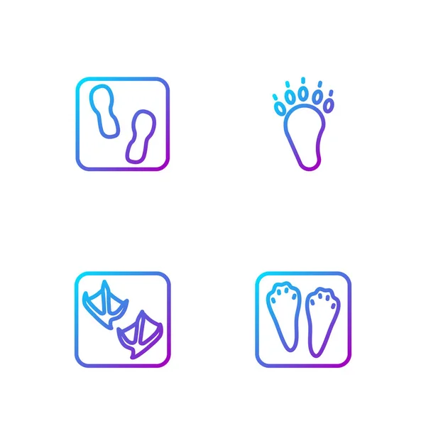 Nastavit čáru Králíka a zajíce stopy tlapky, Racka, Lidské stopy boty a medvěda. Barevné ikony přechodu. Vektor — Stockový vektor