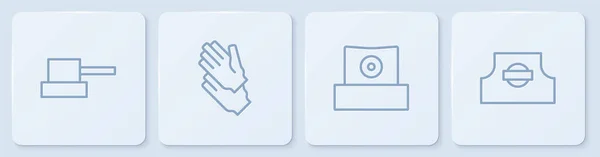 セットラインスプレーはノズルキャップ、ゴム手袋とすることができます。白い四角形のボタン。ベクトル — ストックベクタ