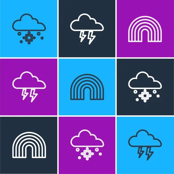 Set line Cloud with snow, Rainbow and Storm icon. Vector — Stock Vector