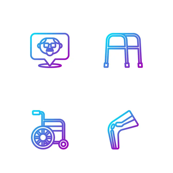 Set line Dolor óseo, Silla de ruedas, Abuelo y Walker. Iconos de color degradado. Vector — Vector de stock