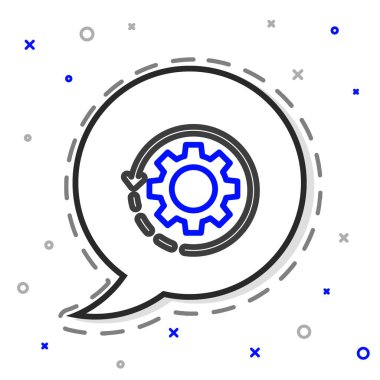 İş akışı konsepti simgesi olarak çizgi teçhizatı ve oklar beyaz arkaplanda izole edildi. Vites doldurma tabelası. Renkli taslak konsepti. Vektör İllüstrasyonu.