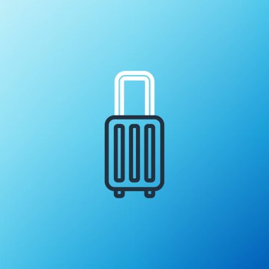 Seyahat simgesi için satır çantası mavi arkaplanda izole edildi. Seyahat bagaj tabelası. Seyahat bagaj ikonu. Renkli taslak konsepti. Vektör.