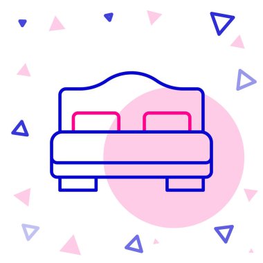 Line Otel odası yatak ikonu beyaz arkaplanda izole edildi. Renkli taslak konsepti. Vektör.