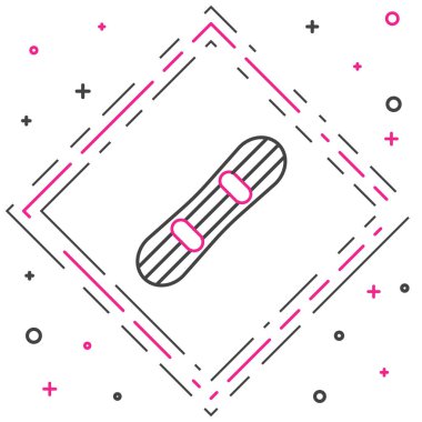 Beyaz arkaplanda çizgi Snowboard simgesi izole edildi. Snowboard tahtası ikonu. Olağanüstü bir spor. Spor malzemeleri. Renkli taslak konsepti. Vektör.