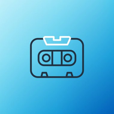 Hat Retro ses kaset simgesi mavi arkaplanda izole edildi. Renkli taslak konsepti. Vektör