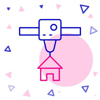 Satır 3D yazıcı evi simgesi beyaz arkaplanda izole edildi. 3D baskı. Renkli taslak konsepti. Vektör