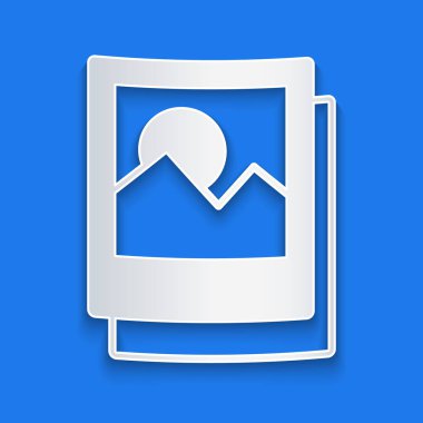 Kağıt kesiği Resim simgesi mavi arkaplanda izole edildi. Kağıt sanatı tarzı. Vektör.