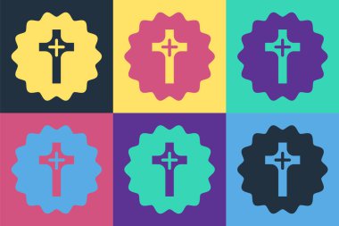 Pop Art Christian haç simgesi renk arkaplanında izole edildi. Kilise haçı. Vektör.