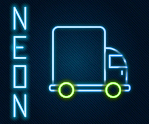 Glödande Neon Line Leverans Lastbil Fordon Ikonen Isolerad Svart Bakgrund — Stock vektor