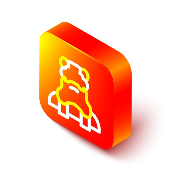 Isometric Line Priest Icon Isolated White Background Orange Square Button — Stock Vector