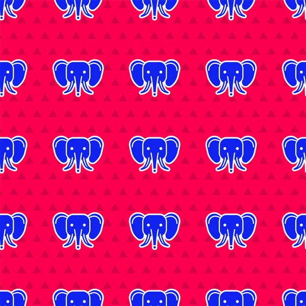 Icône Éléphant Bleu Isolé Motif Sans Couture Sur Fond Rouge — Image vectorielle