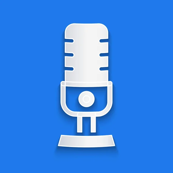 Papier Découpé Icône Microphone Isolé Sur Fond Bleu Sur Micro — Image vectorielle