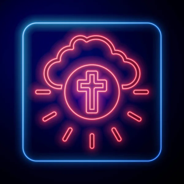 Glowing Neon Religious Cross Circle Icon Isolated Black Background Love — Stock Vector