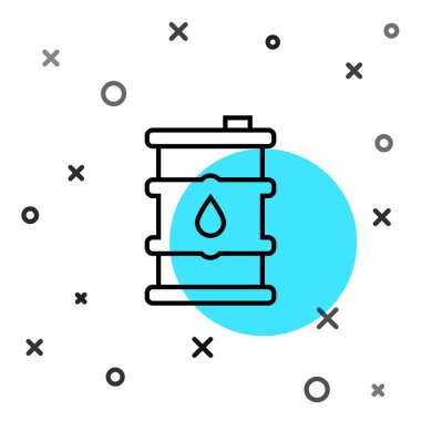 Beyaz arka planda siyah çizgi varil yağı ikonu izole edildi. Rastgele dinamik şekiller. Vektör.