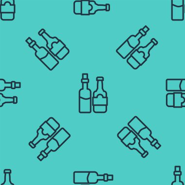 Siyah çizgili viski şişesi ikonu yeşil arka planda kusursuz desen izole etti. Vektör.