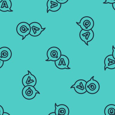 Soru ve Yanıt simgesiyle siyah çizgi konuşma baloncukları yeşil arkaplanda izole edilmiş kusursuz desen. Q ve A sembolü. SSS işareti. Konuşma balonu ve çizelgesi. Vektör.