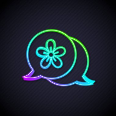 Parlayan neon hattı çiçek simgesi siyah arkaplanda izole edildi. Vektör.