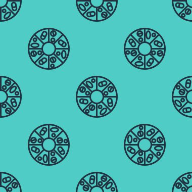 Siyah çizgi, hap kapsülü ikonunun vitamin kompleksi yeşil arkaplanda izole edilmiş kusursuz desen. Sağlıklı bir yaşam tarzı. Vektör.