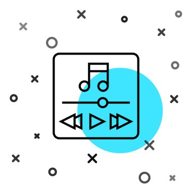 Siyah çizgi müzik çalar simgesi beyaz arkaplanda izole edildi. Taşınabilir müzik cihazı. Rastgele dinamik şekiller. Vektör.