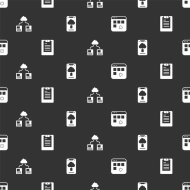 Yükleme penceresini, Sunucu, Veri raporunu, Bulut teknoloji transferini ve kusursuz deseni ayarla. Vektör